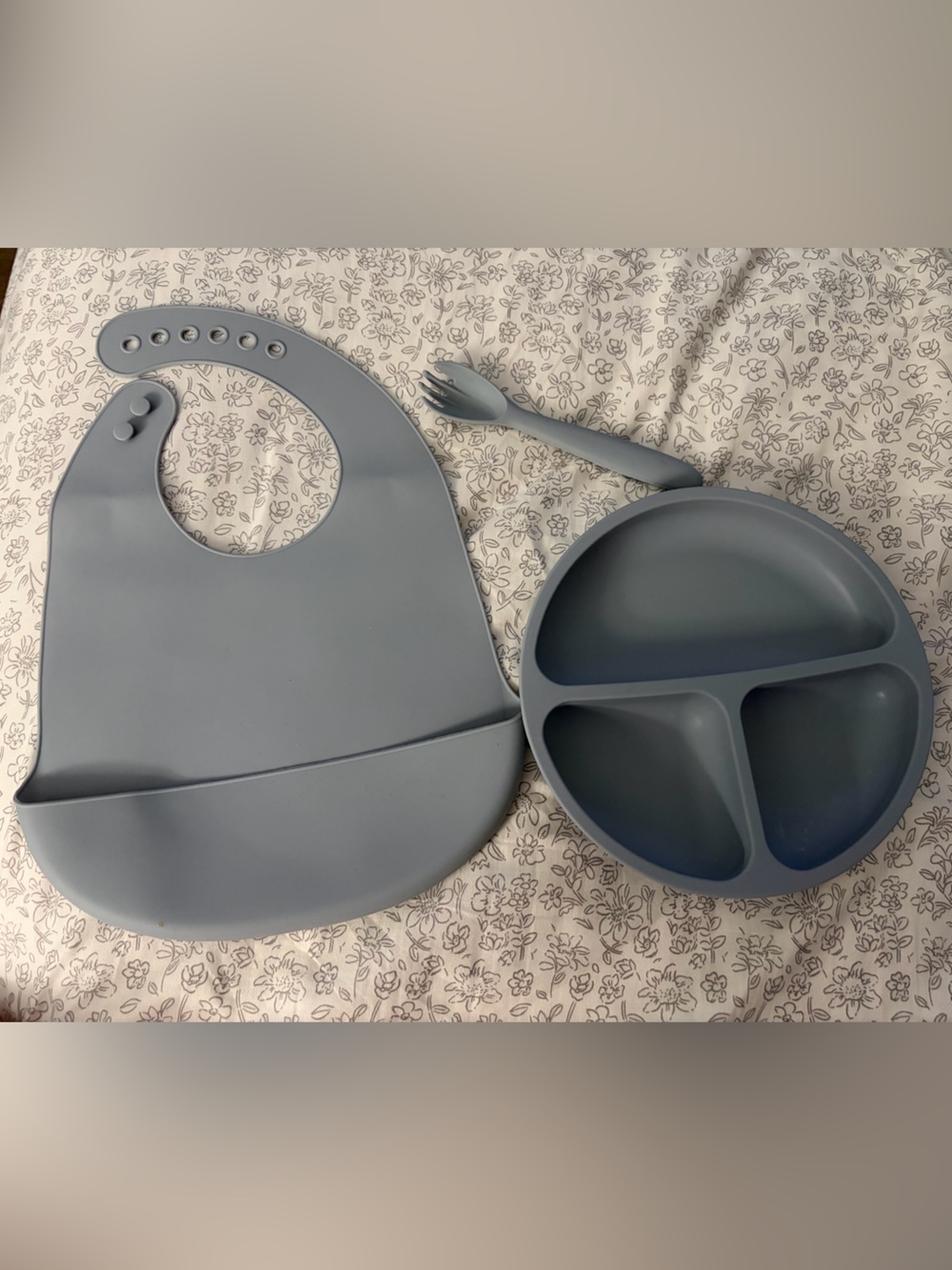 Silicone Baby Bib and Divided Plate Set - Gray